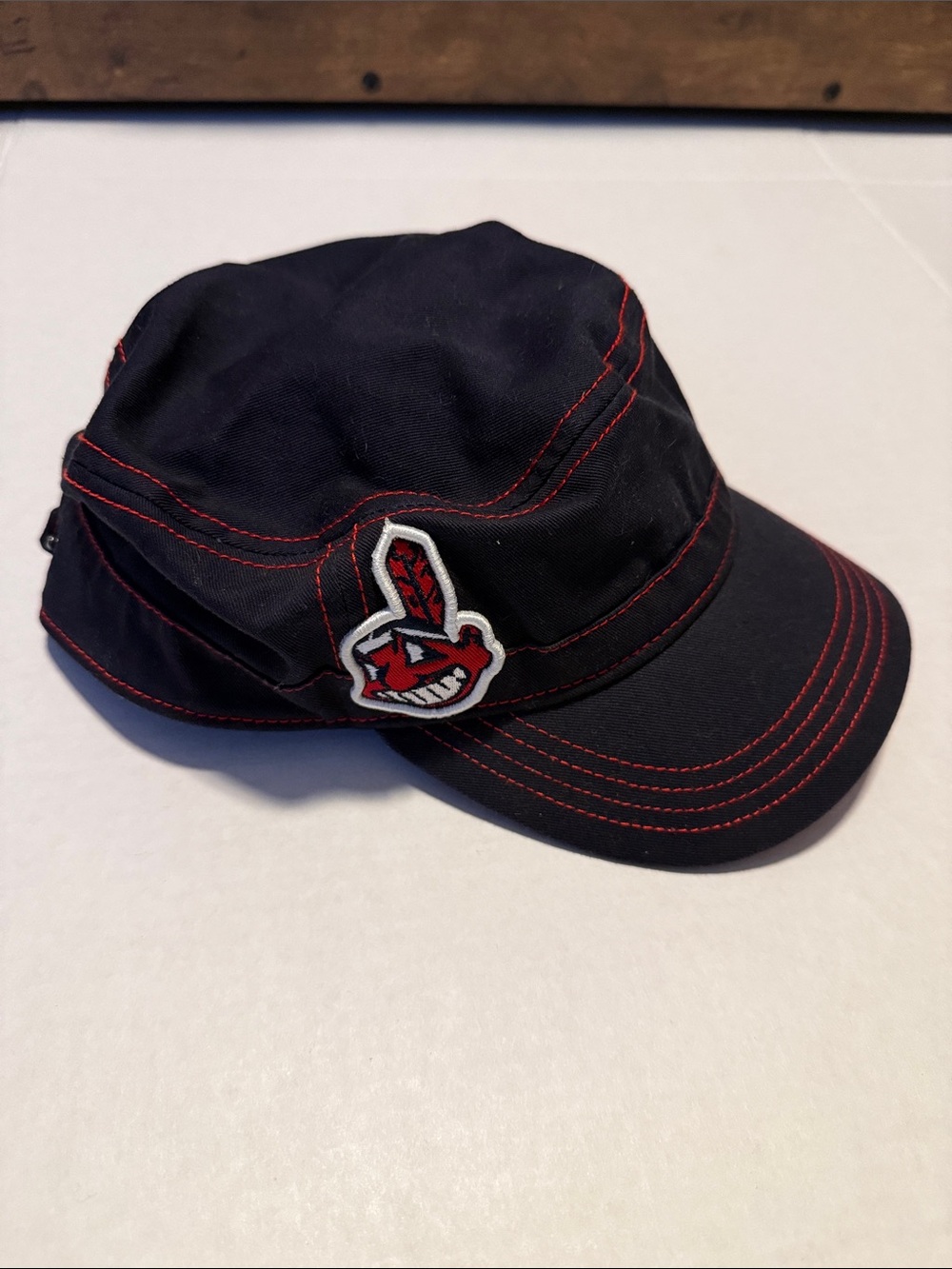 Black Cap with Red Stitching and Team Patch